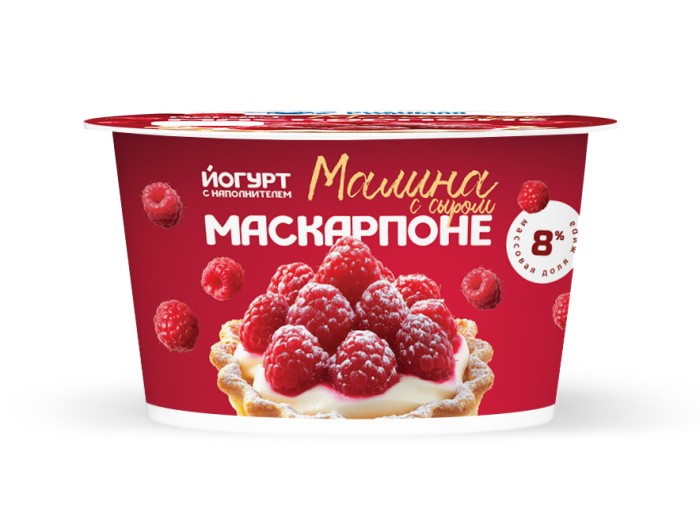 Йогурт с наполнителем "Малина с сыром маскарпоне" м.д.ж. 8% 150г РС 1