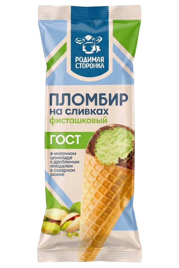 Пломбир на сливках фисташковый в шоколаде с дробленым миндалем 15% 1